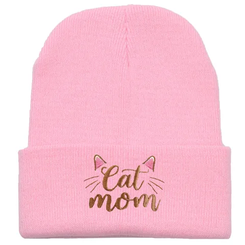 Berretto in Maglia di Acrilico Ricamato Mamma Gatto Mamma Cane per Donna Inverno Caldo Termico Simpatico Motivo Zampa e Orecchie