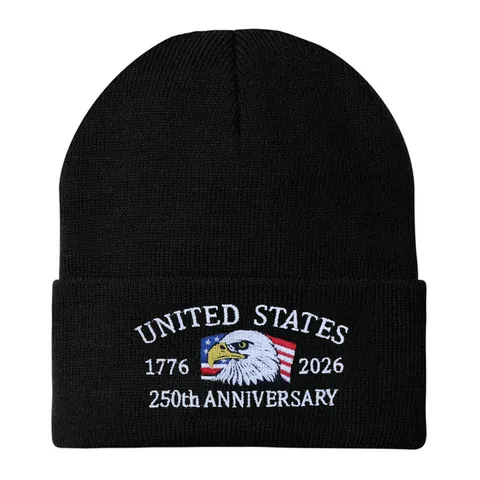 USA 250th Anniversary United States 1776-2026 Eagle Embroidery Knit Beanie Hat Warm Acrylic Cuffed Skull Cap For Men Women
