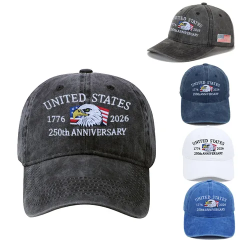 Washed Cotton Baseball Cap US 250th Anniversary Commemorative Eagle Embroidery Hat Outdoor Sunshade Adjustable Cap