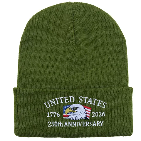 USA 250th Anniversary United States 1776-2026 Eagle Embroidery Knit Beanie Hat Warm Acrylic Cuffed Skull Cap For Men Women
