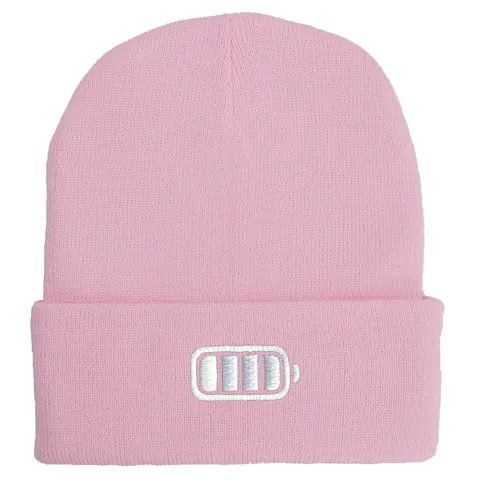 Luminous Battery Embroidery Knit Beanie Hat For Men Women Winter Warm Windproof Cuffed Beanie Soft Acrylic Outdoor Daily Cap