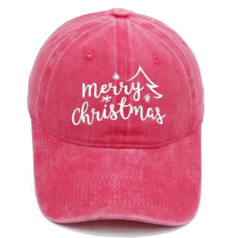 Merry Christmas Embroidered Washed Cotton Baseball Cap Christmas Tree Snowflake Pattern Adjustable Sunshade Holiday Party Hat