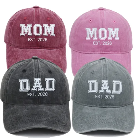 Berretto da Baseball in Cotone Lavato Vintage Ricamato MOM DAD EST 2026 Cappello da Sole Regolabile per Uomo Donna Outdoor Casual