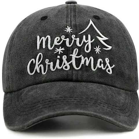 Merry Christmas Embroidered Washed Cotton Baseball Cap Christmas Tree Snowflake Pattern Adjustable Sunshade Holiday Party Hat