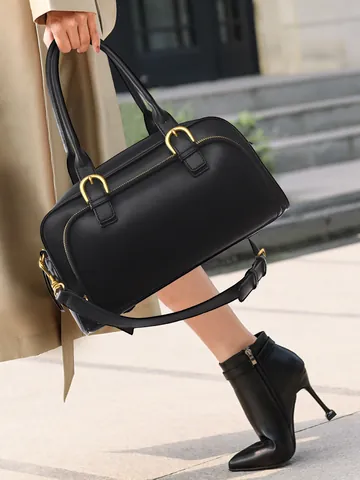 Borsa Boston Vintage in Pelle PU da Donna Grande Capacità Hardware Dorato Borsa a Mano Tracolla per Pendolari Quotidiani
