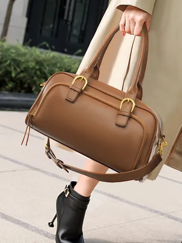 Borsa Boston Vintage in Pelle PU da Donna Grande Capacità Hardware Dorato Borsa a Mano Tracolla per Pendolari Quotidiani