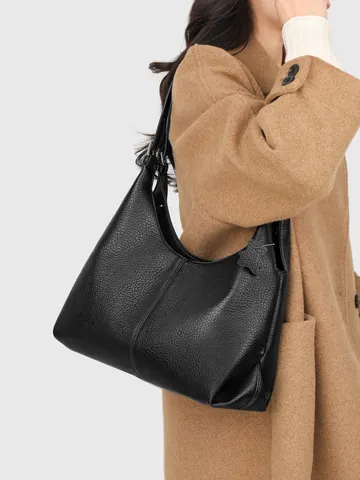 Borsa Tote da Donna Grande Capacità in Pelle PU Motivo Litchi Hobo Borsa a Tracolla Con Ciondolo a Orso Per Ufficio