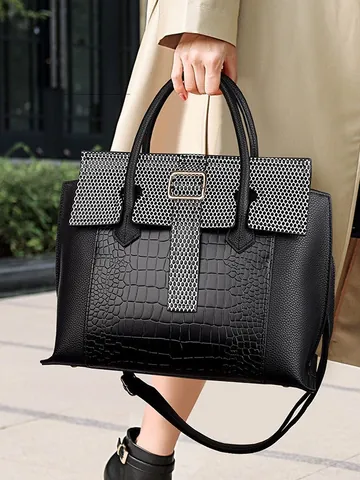 Damen Mode Krokodilmuster Tote Tasche PU Leder Große Kapazität Handtasche Schultergurt Büro Pendler Tasche