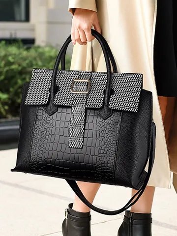 Damen Mode Krokodilmuster Tote Tasche PU Leder Große Kapazität Handtasche Schultergurt Büro Pendler Tasche