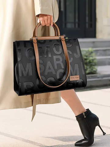 Damen Mode PU Leder Große Kapazität Tragetasche Mit Geprägten Buchstaben Pendler Schultertasche Handtasche