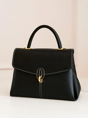 Dames PU-Leren Handtas Lychee Patroon Gouden Metalen Slot Crossbody Schoudertas Grote Capaciteit Kantoor Top-Handle Tas