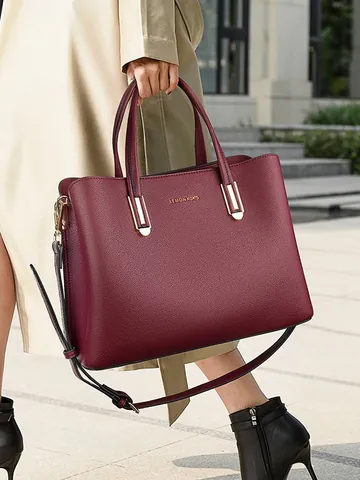 Bolso Tote de Mujer Gran Capacidad de Cuero de PU Bolso de Mano de Moda Textura de Lichi Bolso de Hombro de Negocios Elegante
