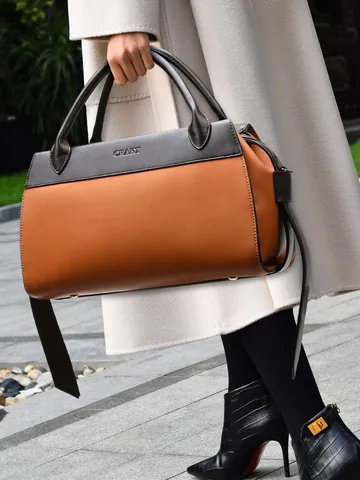 Modische Damen PU Leder Boston Tasche Große Kapazität Farbblock Handtasche Vintage Pendeln Schultertasche Mit Tragegriff