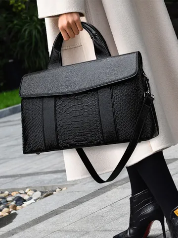 Professionele Dames Grote Capaciteit Tote Handtas Zwart PU Leer Krokodil Litchi Textuur Crossbody Werk Schoudertas