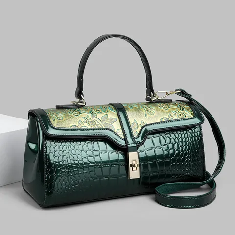 Borsa Tote da Donna in Pelle PU Retro Occidentale Grande Capacità Motivo Coccodrillo Rilievo Floreale Borsa a Mano Borsa a Spalla