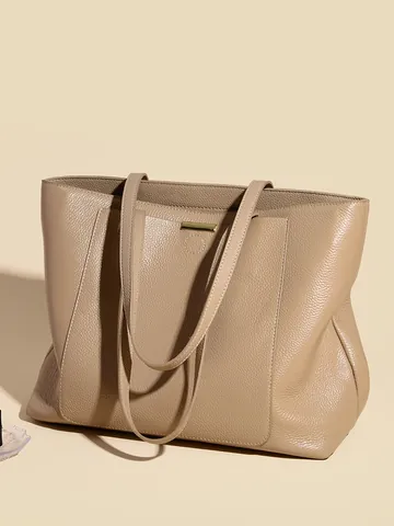 Damen Elegante PU Leder Tragetasche Große Kapazität Lychee Muster Pendler Umhängetasche Mit Metalldekor Handtasche