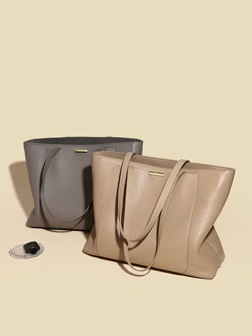 Damen Elegante PU Leder Tragetasche Große Kapazität Lychee Muster Pendler Umhängetasche Mit Metalldekor Handtasche