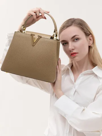 Dames Moderne PU Lederen Emmertas Grote Capaciteit Handtas Met V-Logo Stijlvolle Crossbodytas Litchi Krokodillentextuur Woon-werkverkeer Schoudertas
