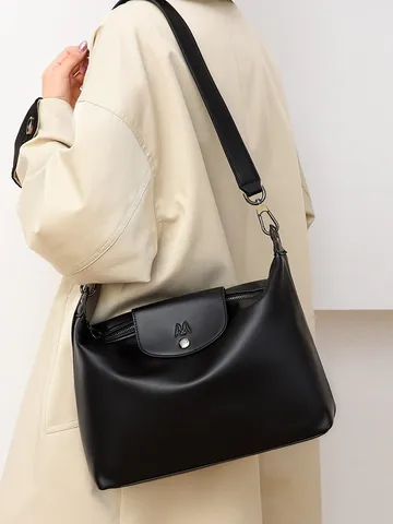 Women Large Capacity PU Leather Tote Bag Fashion Solid Color Shoulder Crossbody Bag With Adjustable Wide Strap Commuting Handbag
