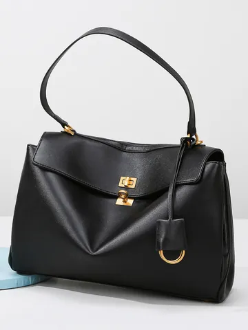 Dames Premium PU Lederen Tote Tas Grote Capaciteit Handtas Met Metalen Slot Veelzijdige Woon-werkverkeer Schoudertas Casual Mode Tas