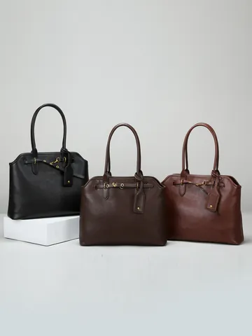 Vintage Large Capacity PU Leather Tote Bag For Women Minimalist Solid Color Shoulder Handbag Belt Buckle Commuting Bag