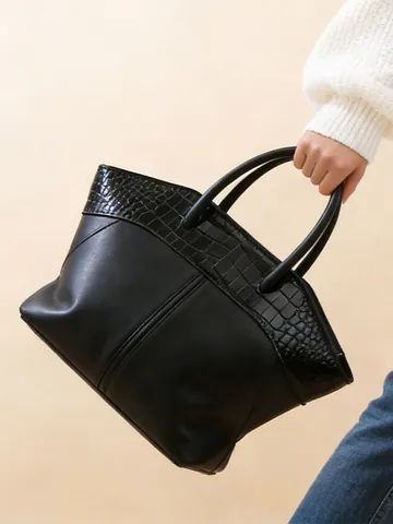 Dames Mode PU Leer Tote Bag Grote Capaciteit Woon-werkverkeer Handtas Krokodillenpatroon Patchwork Schoudertas Met Verstelbare Riem
