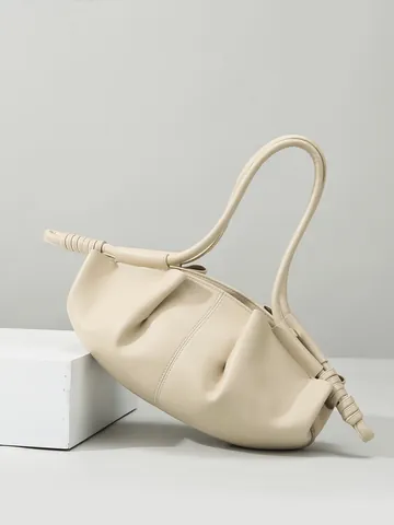 Bolso Mujer Moda Cuero PU Estilo Nube Bolso de Mano Fruncido Minimalista Urbano Bandoulière Suave Con Detalle de Nudo