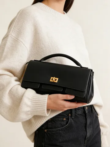 Damen Mode PU Leder Unterarmtasche Minimalistisch Urban Umhängetasche Mit Metallic Drehverschluss Pendler Henkeltasche