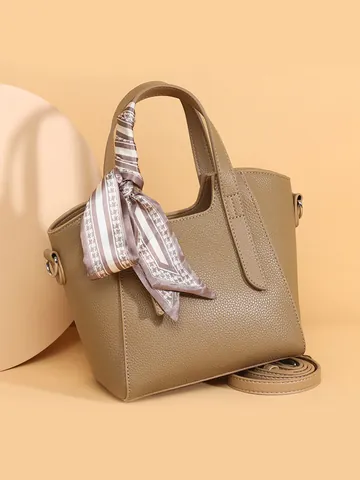 Sac Seau en Cuir Véritable pour Femme Texture Litchi Sac à Main en Vachette Avec Foulard en Soie Sac à Bandoulière Polyvalent