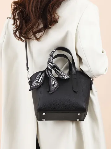Sac Seau en Cuir Véritable pour Femme Texture Litchi Sac à Main en Vachette Avec Foulard en Soie Sac à Bandoulière Polyvalent