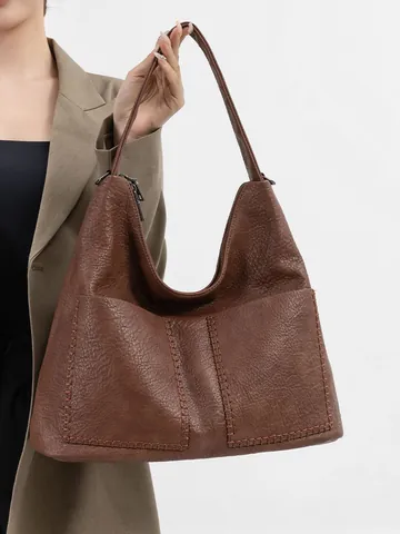 Dames Grote Capaciteit Shopper Tas PU Leer Lychee Textuur Woon-werkverkeer Schoudertas Vintage Zachte Hobo Tas Met Handvat