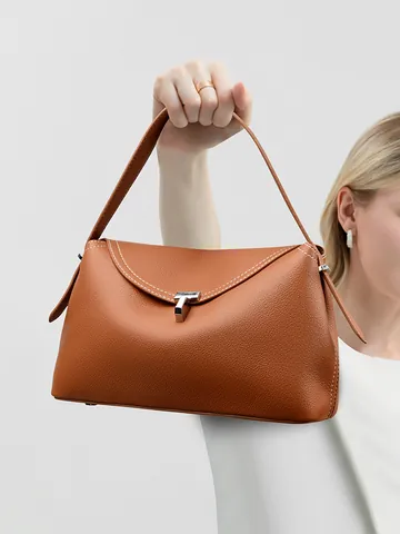 Borsa da Donna in Pelle PU di Moda Borsa a Cuscino Retro Con Chiusura in Metallo a T Cuciture a Contrasto Borsa a Tracolla
