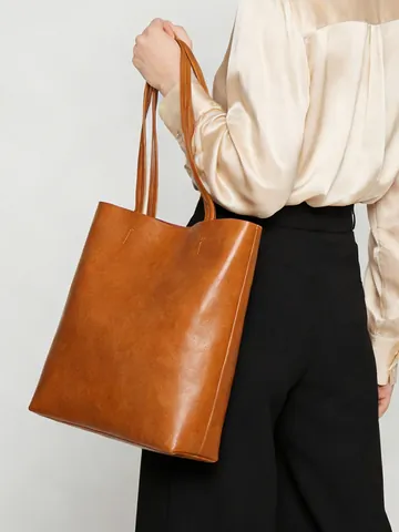 Bolso Tote de Cuero Auténtico para Mujer Gran Capacidad Cuero de Cera de Aceite Minimalista Bolso de Hombro Moda Viaje Diario Bolso de Mano Brillante Rétro