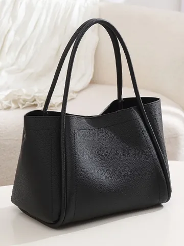 Dames Grote Capaciteit PU Leer Lychee Patroon Draagtas Minimalistisch Zacht Woon-werkverkeer Handtas Schoudertas Casual Kantoor Tas