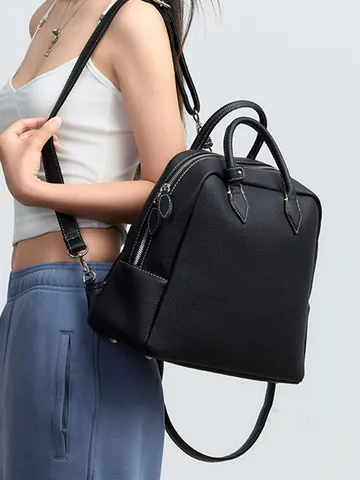 Dames Mode Litchi Patroon PU Leer Rugzak Grote Capaciteit Eenvoudige Laptop Tas Handtas Met Pluche Hanger Dagelijks Casual School Boekentas