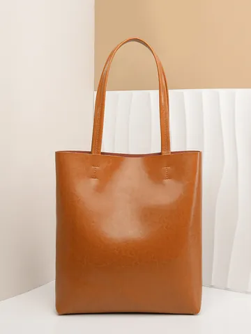 Bolso Tote de Cuero Auténtico para Mujer Gran Capacidad Cuero de Cera de Aceite Minimalista Bolso de Hombro Moda Viaje Diario Bolso de Mano Brillante Rétro