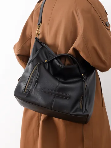 Women's Large Capacity Tote Bag Vintage PU Leather Shoulder Bag For Commuting Fashion Lychee Texture Crossbody Handbag