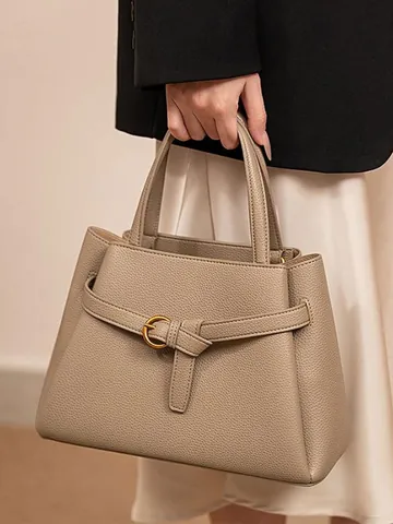 Bolso Tote de Gran Capacidad para Mujer de Piel PU Grano de Lichi Bolso de Mano Minimalista con Correa Ajustable