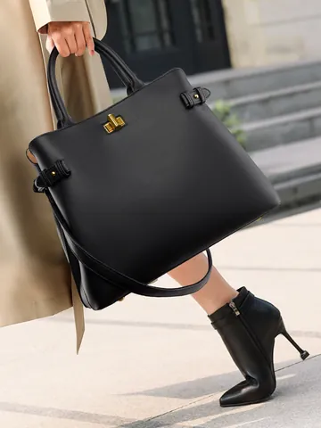 Dames Tote Bag Grote Capaciteit PU-leer Mode Forens Handtas Goud Metalen Slot Meerdere Compartimenten Schoudertas