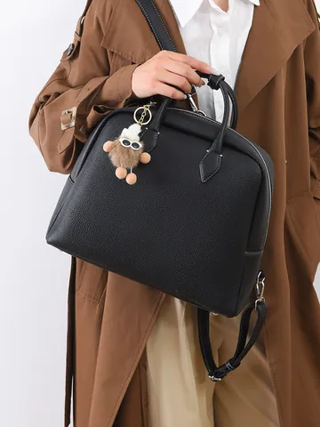 Fashion Lychee Pattern PU Leather Women Handbag Large Capacity Multifunctional Backpack With Monster Pendant For Daily Commute