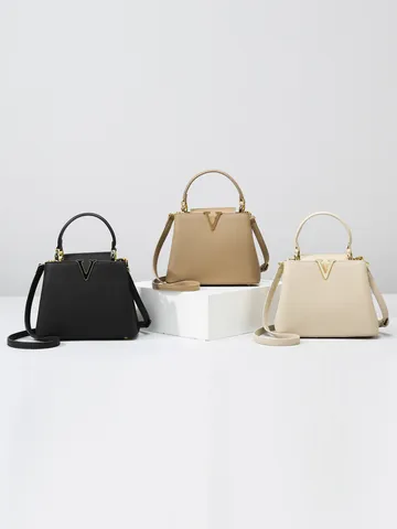 Bolso Bombonera Moderno de Cuero PU para Mujer Bolso de Mano de Gran Capacidad Con Logotipo V Elegante Bolso Bandolera Textura de Lichi Cocodrilo Bolso de Viaje