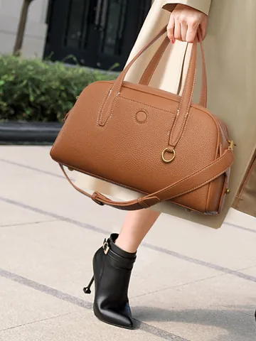 Bolso de Mano Vintage Boston para Mujer con Patrón de Lichi en Cuero PU Bolso con Asa Superior de Gran Capacidad Bolso de Hombro para Viaje