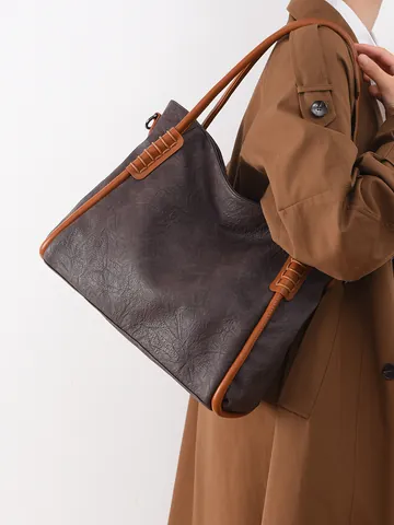 Borsa Tote da Donna Grande Capacità Morbida Pelle PU Contrasto Tracolla Urban Minimalista Pendolare Elegante Shopper Quotidiana