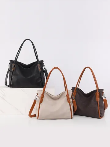 Borsa Tote da Donna Grande Capacità Morbida Pelle PU Contrasto Tracolla Urban Minimalista Pendolare Elegante Shopper Quotidiana