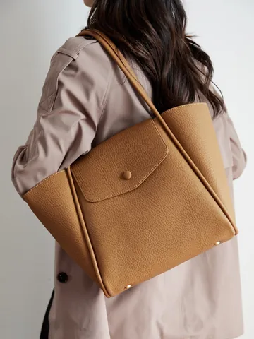 Dames Grote Capaciteit PU Leer Litchi Korrel Tote Bag Stedelijk Simpel Schoudertas Woon-werkverkeer Klep Mode Handtas