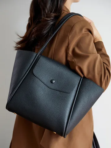 Dames Grote Capaciteit PU Leer Litchi Korrel Tote Bag Stedelijk Simpel Schoudertas Woon-werkverkeer Klep Mode Handtas