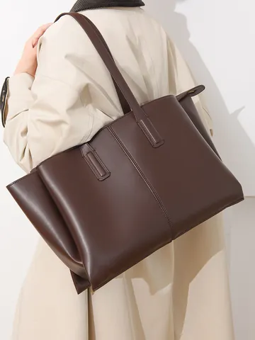 Grote Capaciteit PU Leren Tote Bag Voor Vrouwen Minimalistisch Stedelijk Stijl Schoudertas Voor Dagelijks Kantoor