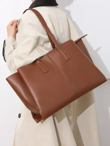 Grote Capaciteit PU Leren Tote Bag Voor Vrouwen Minimalistisch Stedelijk Stijl Schoudertas Voor Dagelijks Kantoor