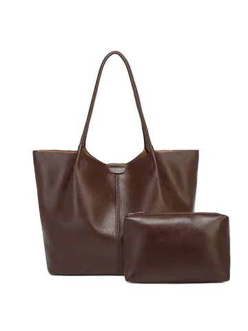 Dames Grote Capaciteit PU Leer Tote Bag Set Minimalistisch Stedelijk Woon-werkverkeer Schoudertas Met Bijpassende Binnentas Mode Handtas