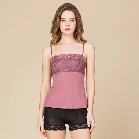 Women Elegant Mulberry Silk Lace Camisole Tank Top Floral Embroidery Straight Neck Slim Fit Sleeveless Base Layer Underwear